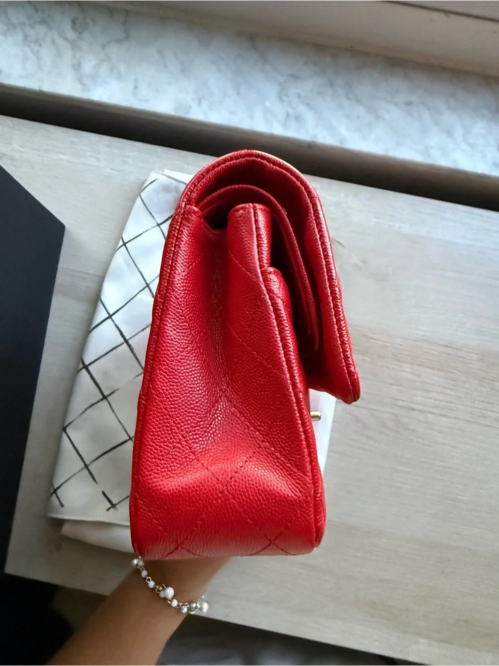 Chanel Red Quilted Classic Double Flap Shoulder Bag with Gold Hardware
